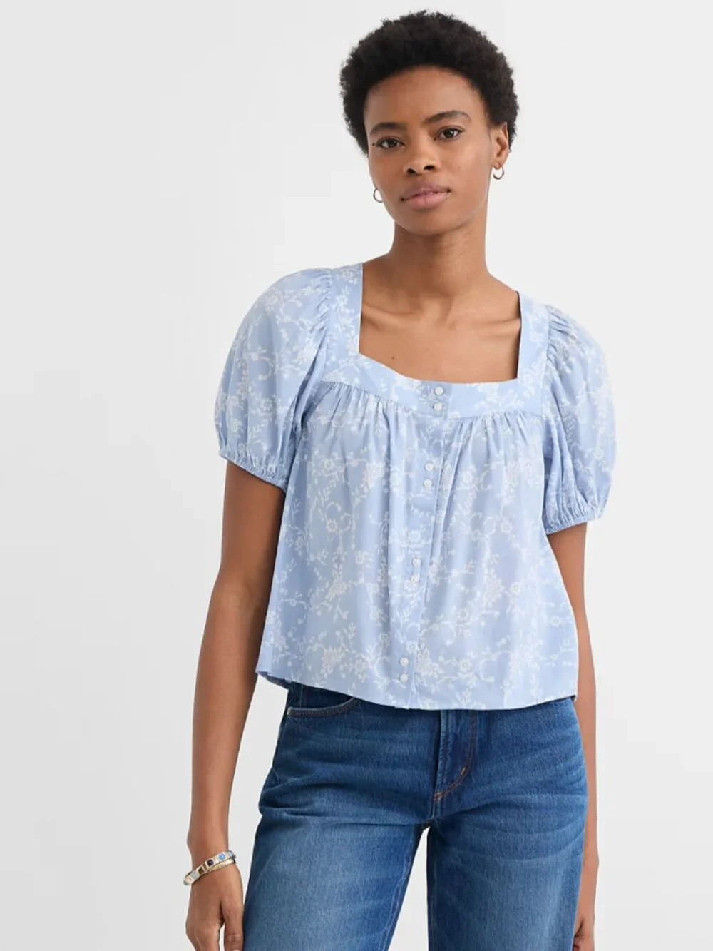 Paisley Puff Sleeve Square Neck Blouse
